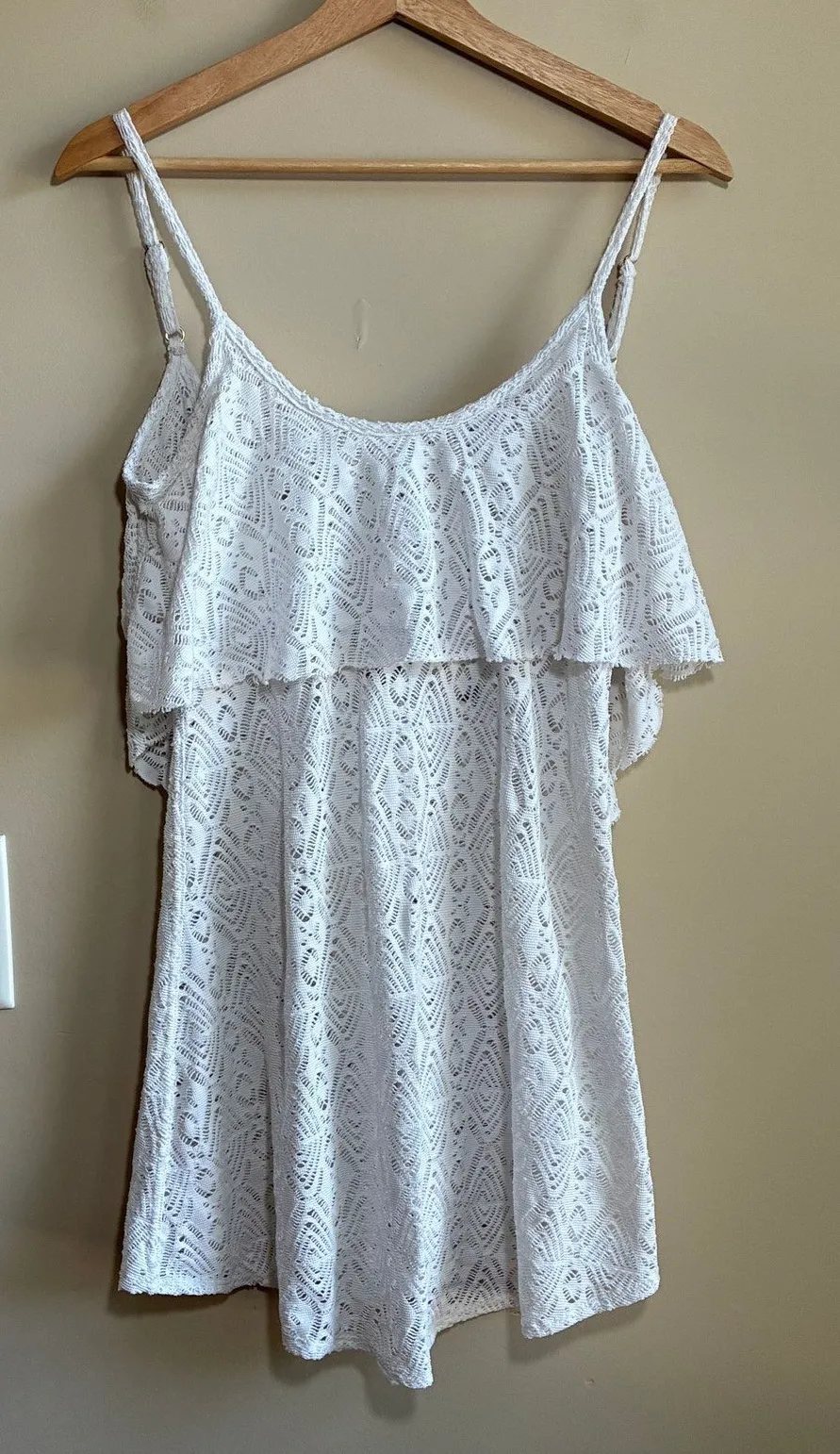 Roxy open back sheer white lacy minidress swimsuit coverup women's size medium