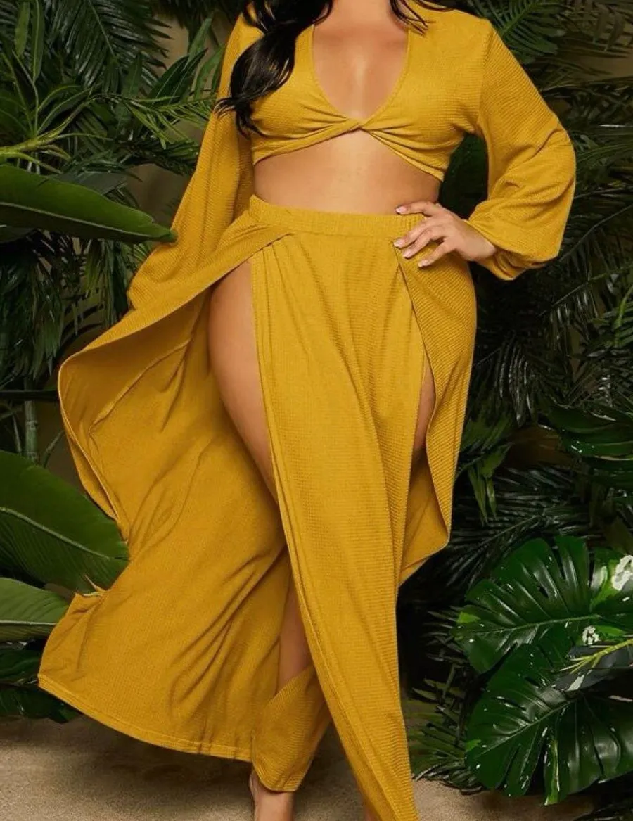 2 Piece Skirt Set Yellow Size 3X