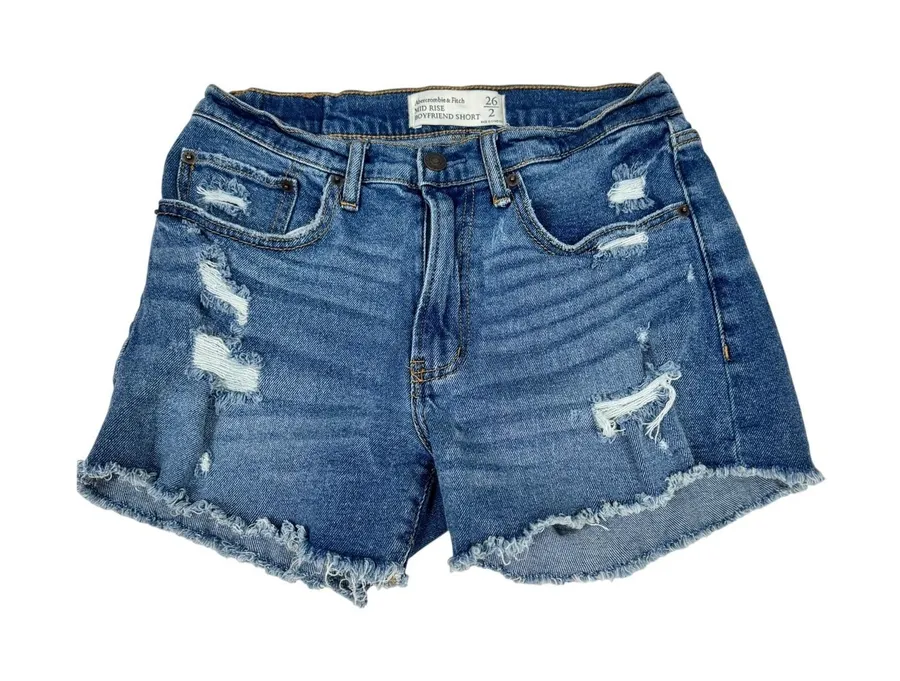 Abercrombie & Fitch Mid Rise Boyfriend Shorts 26 Distressed Denim Cutoff Shorts