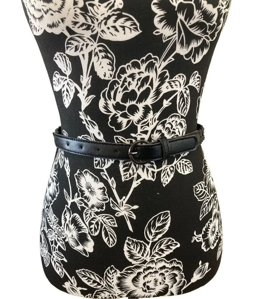 Braided Skinny Belt Dress Classic Cute Formal Buckle Adjustable Black