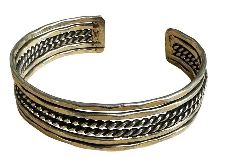 Silver tone Mixed Texture open Cuff Bracelet Silver