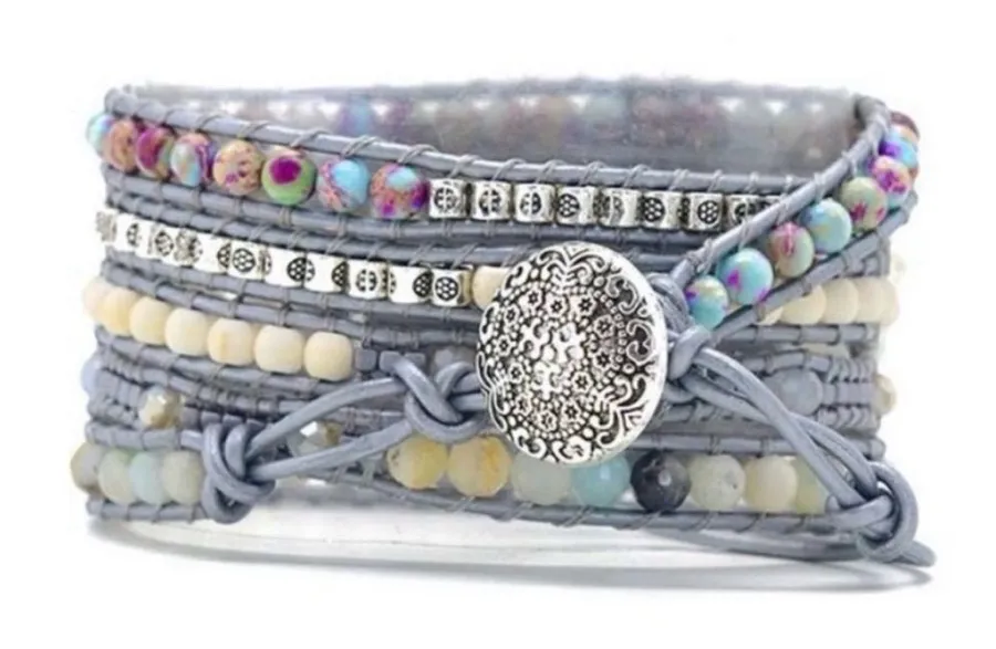 Free People xCape Diablo Leather Beaded Wrap Watch Band Boho Colorful Adjustable