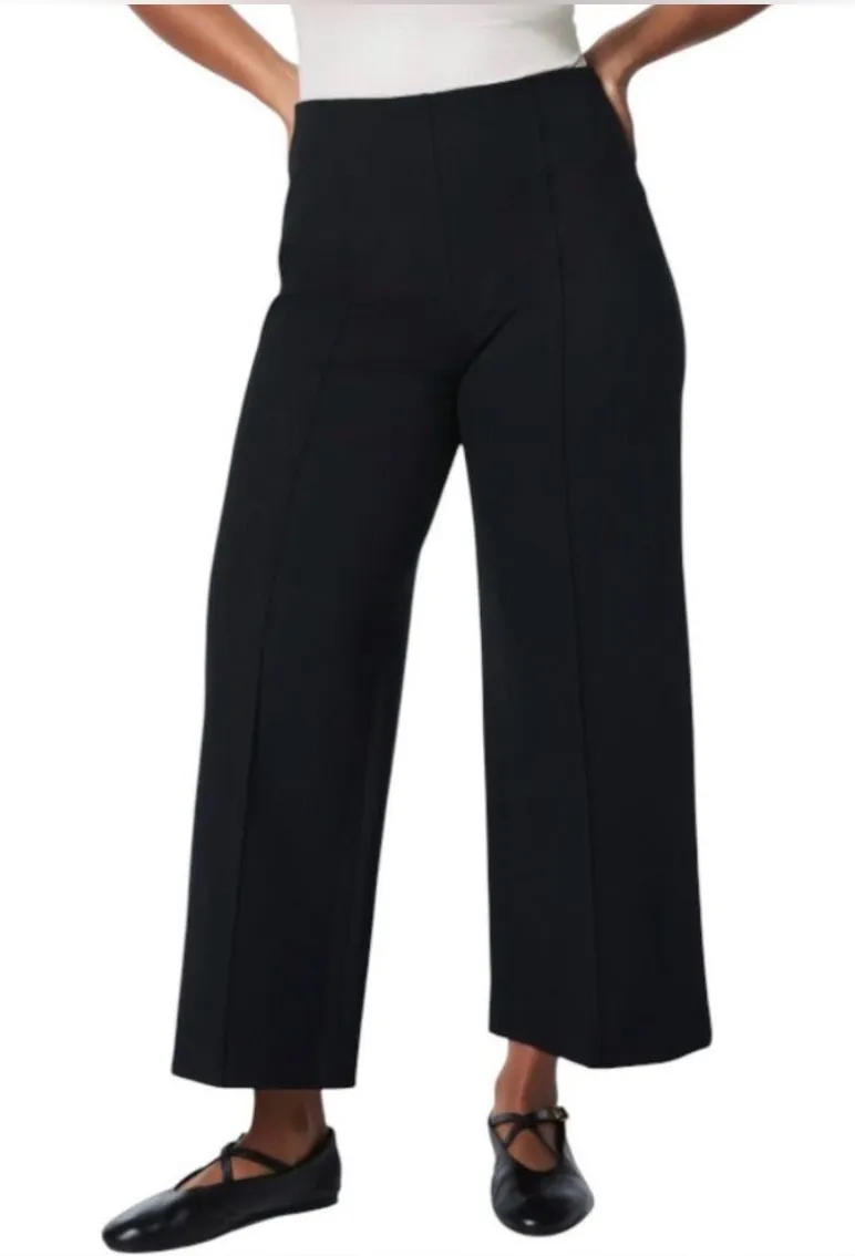 SPANX Perfect Pull On Crop Wide Leg Ponte Pants Black Petite NWT Size SP