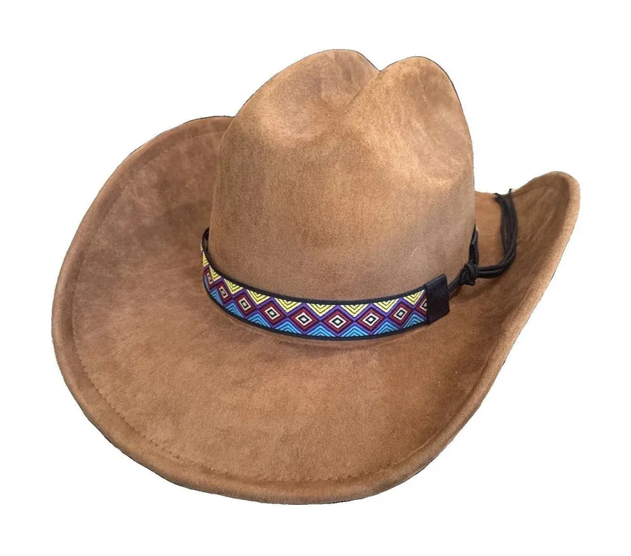 Pro Celia Suede Cowboy Hat Wide Brim Cowgirl Camel Brown Western Extra Bands Size M