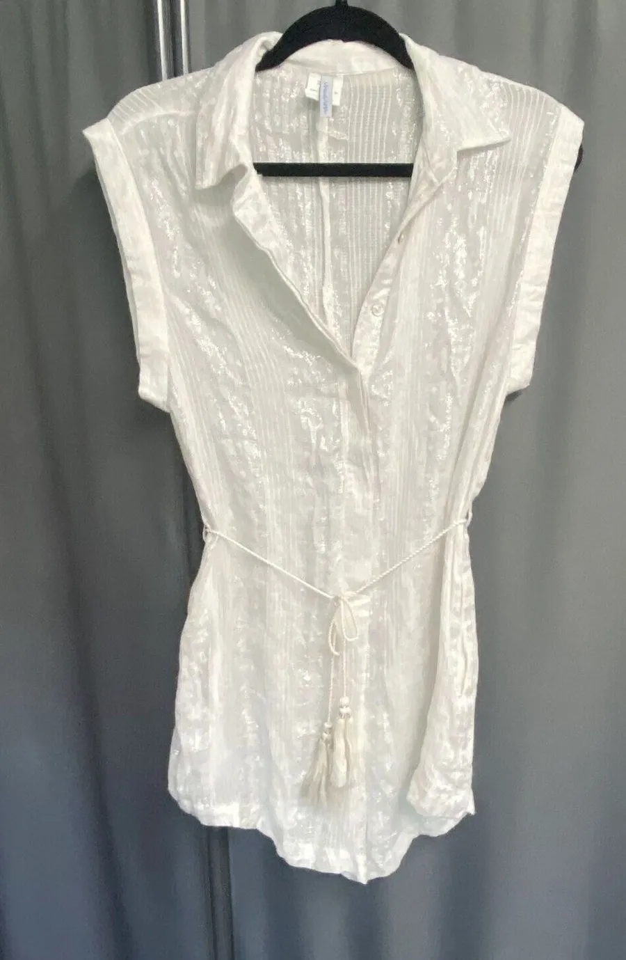 Isabella Rose Romper Swim Cover Up Women's Small White Metallic Collared B74