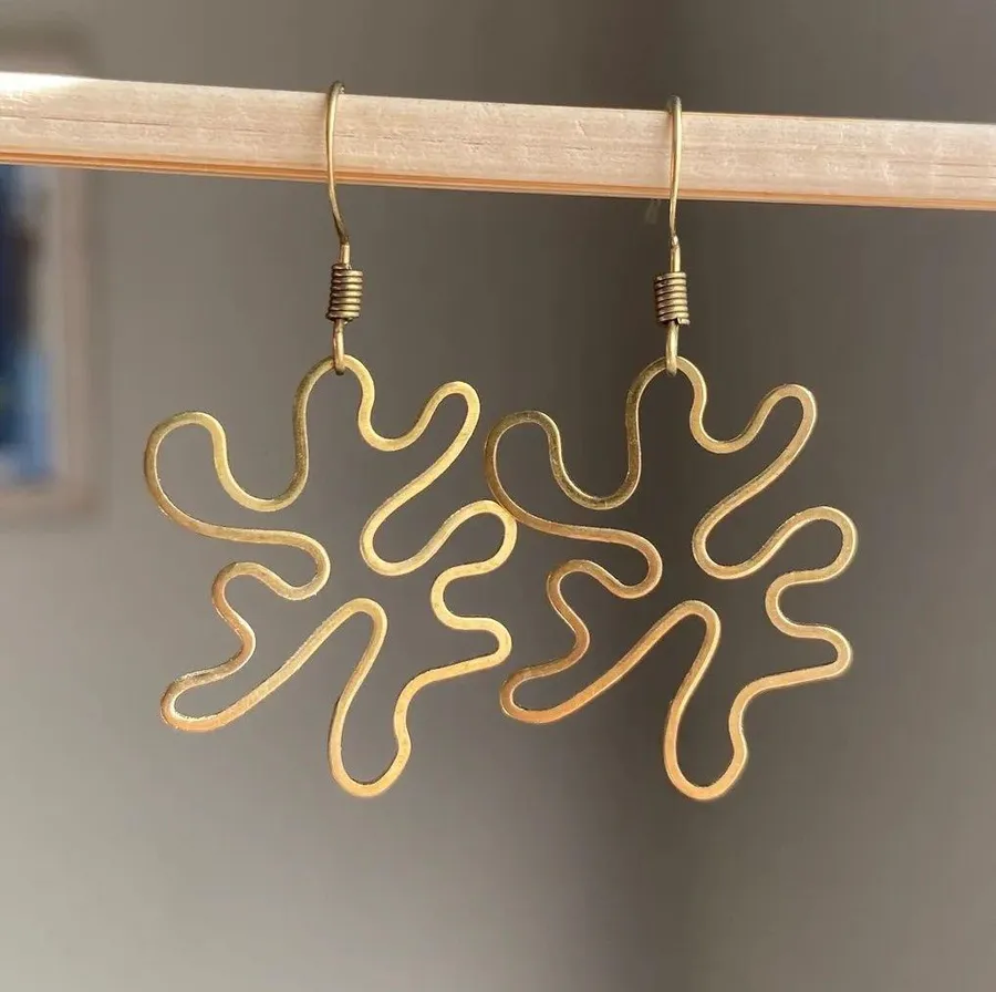 unique retro vintage hippie fairy boho funky style irregular shaped brass earrings☀️