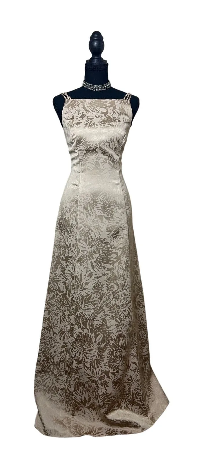 vintage bill levkoff union made usa tan brocade strappy sateen prom bridesmaid