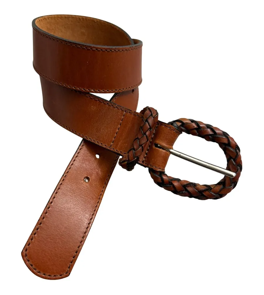 Amee Lynn Belt Womens Medium Brown Braided Buckle Leather Classic Casual 031 M