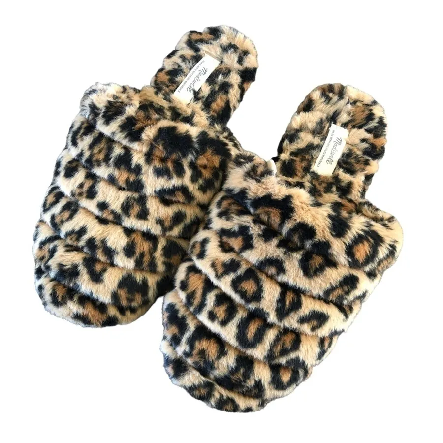 Madewell Leopard Quilted Scuff Faux Fur Slippers 8