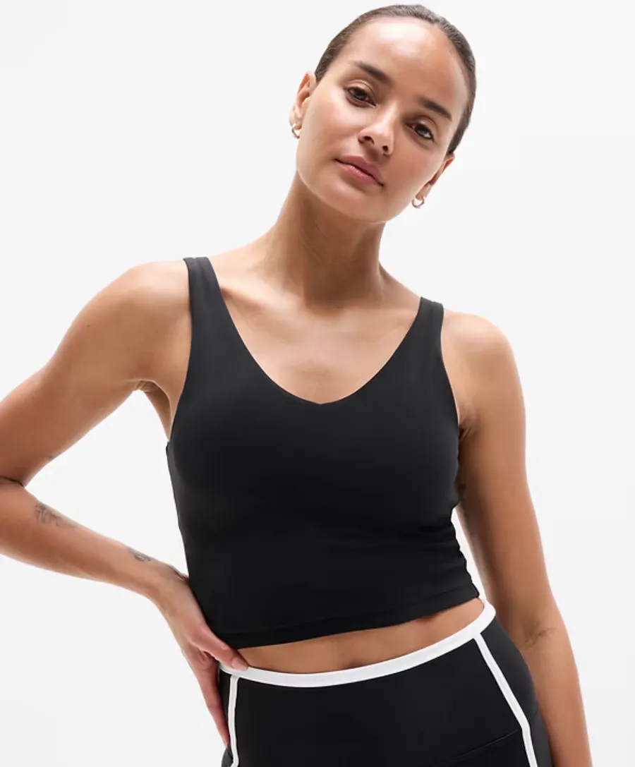Athleta Transcend V Neck Rib Crop Sports Bra