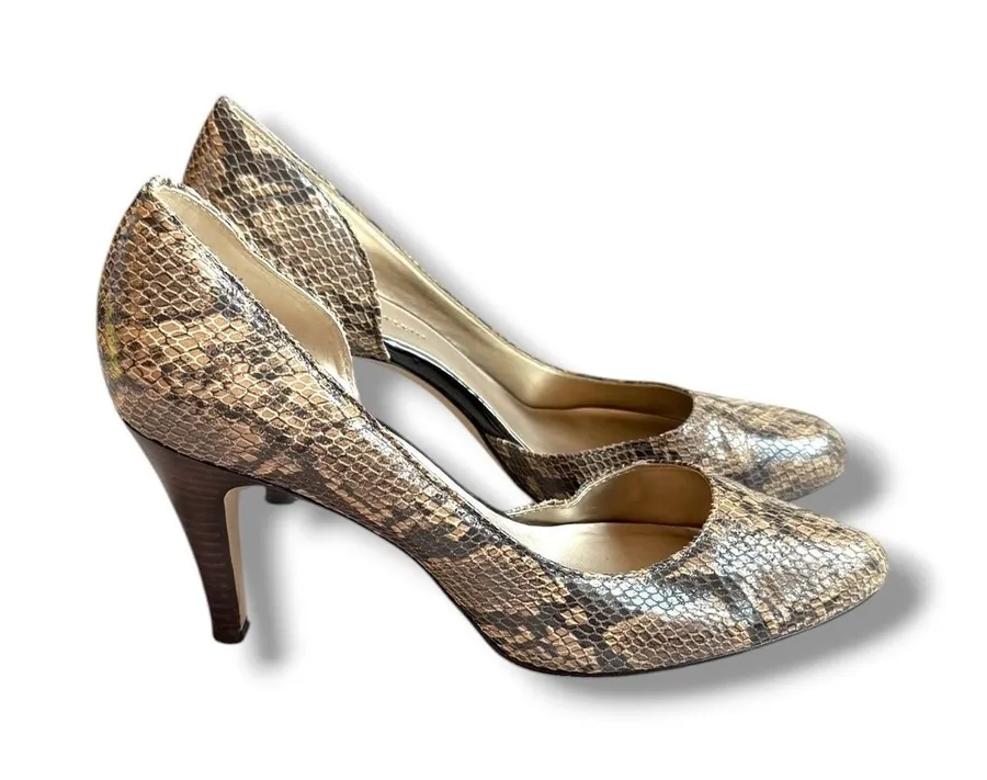 AK Anne Klein Mabrionym Pumps Womens 7.5 Brown Snakeskin D'Orsay Leather Heels