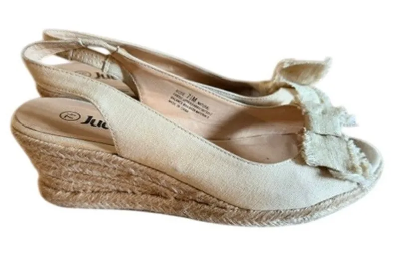 Judith Rosie Natural Canvas Espadrille Platform Wedge Slingback Sandals 7.5M Size 7.5