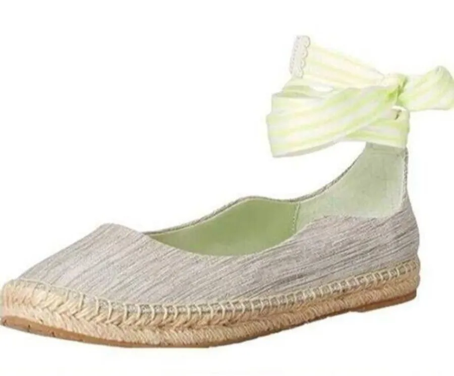 Zac Posen Women's Vinca Ankle Strap Espadrille Leather Gray Green Size 6
