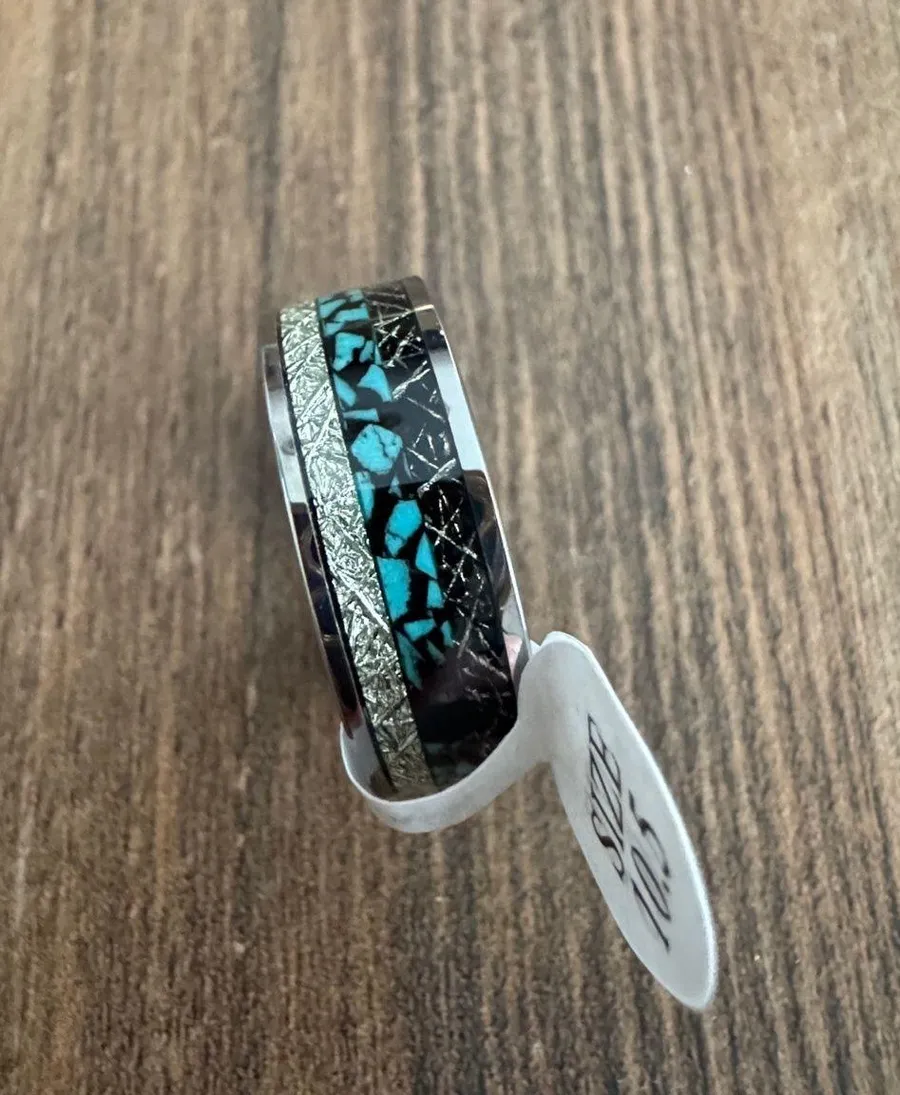 Turquoise Inlay Mens Statement Ring