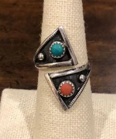 Vintage Southwestern Bypass Turquoise Spiny Oyster Ring Sz 8•1/2