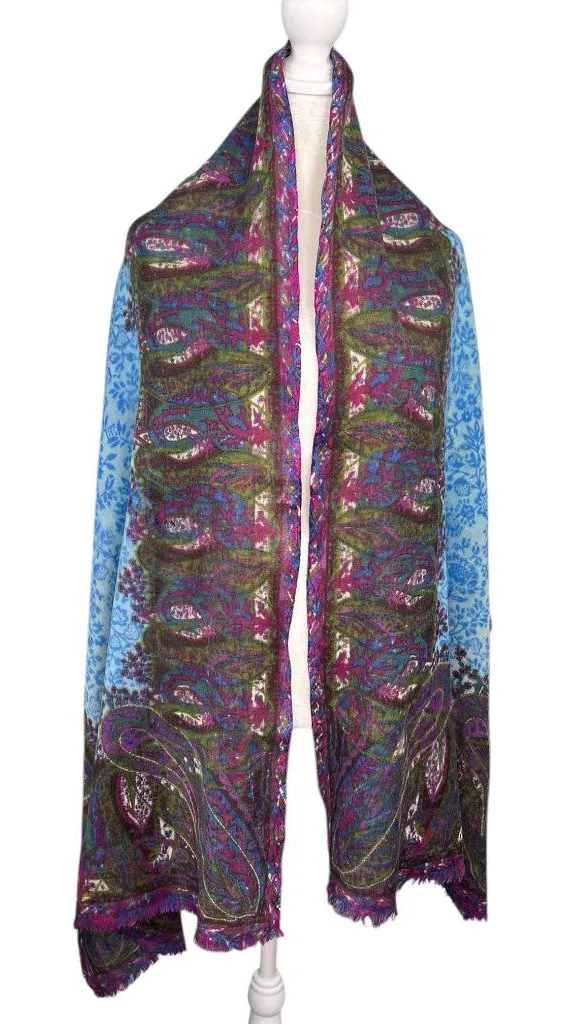 Lucky Brand Wool Scarf Wrap Paisley Multicolor Flawed Holes