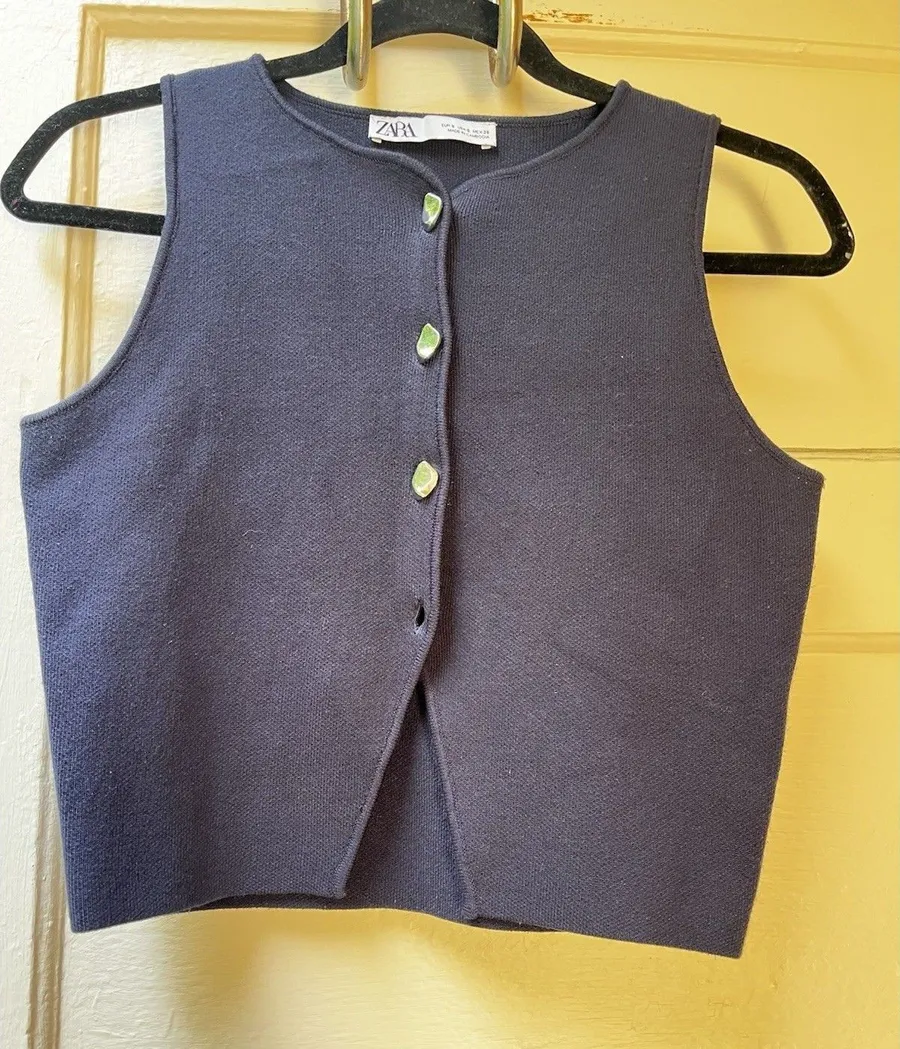 Zara Sweater Vest SM Blue Preppy Academic Ivy League Sophisticated Classic Chic
