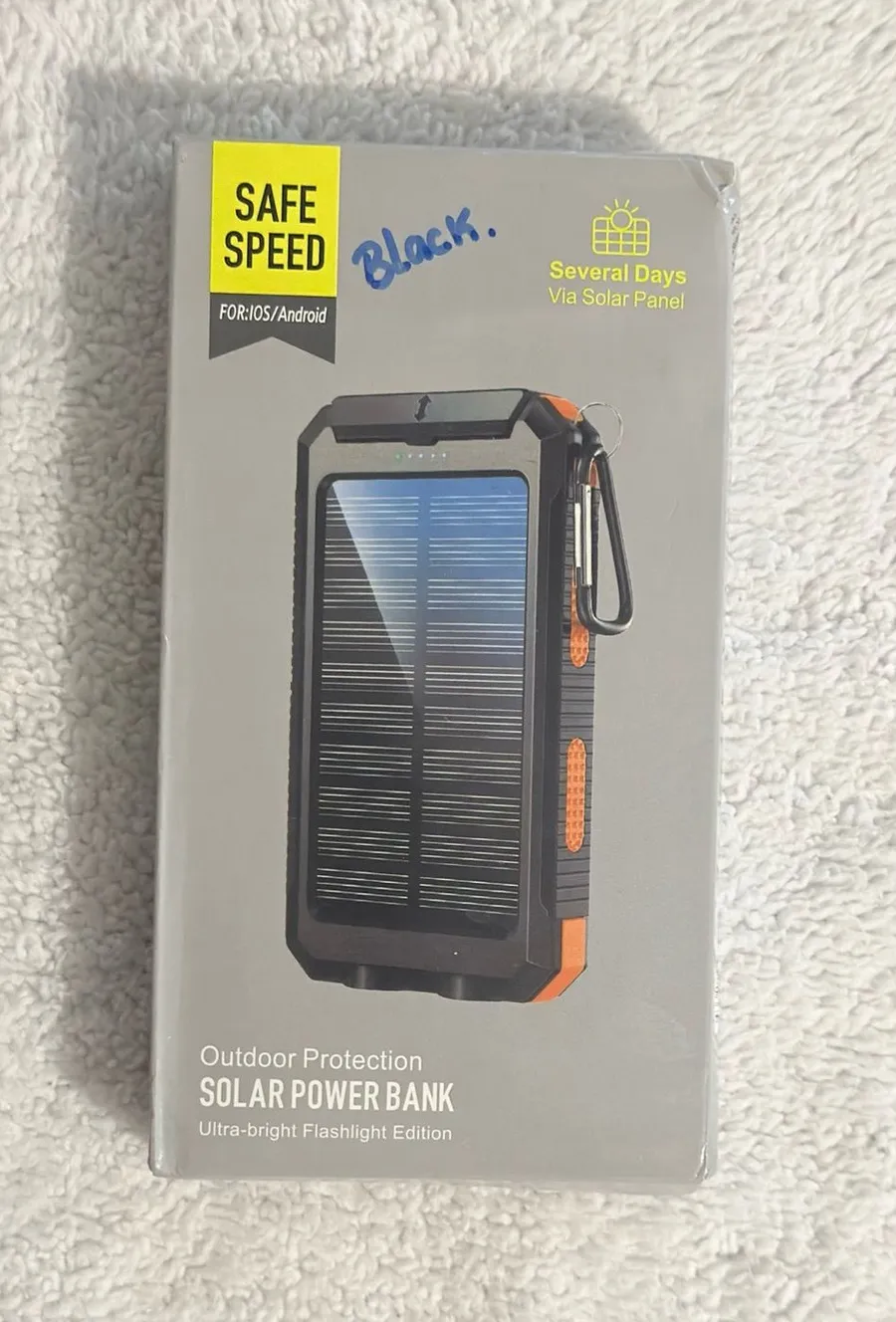 Portable Solar Charger Power Bank 36800mAh Flashlight Dual USB Compass Camping Black