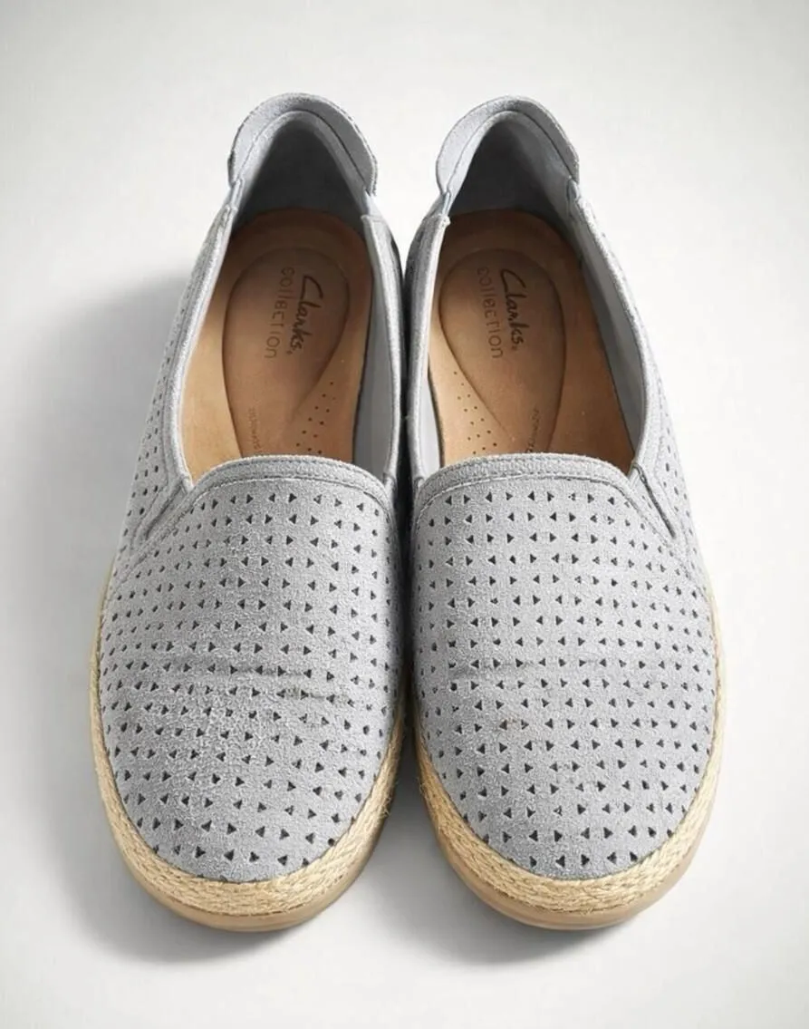 Clarks Collection Silver Perforated Slip-On Loafers Women