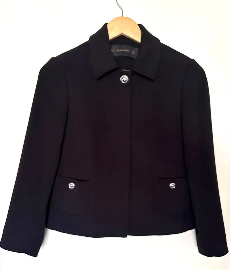 Zara Black Tailored Blazer with Cropped Silhouette Sz XS Lined