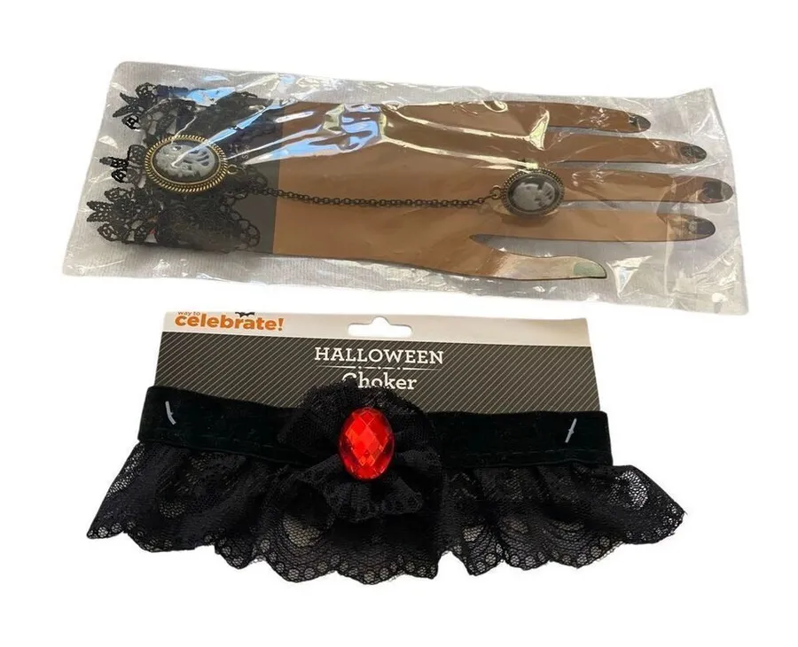 Way To Celebrate Halloween Black Lace Gothic Bracelet with Choker Necklace NWT
