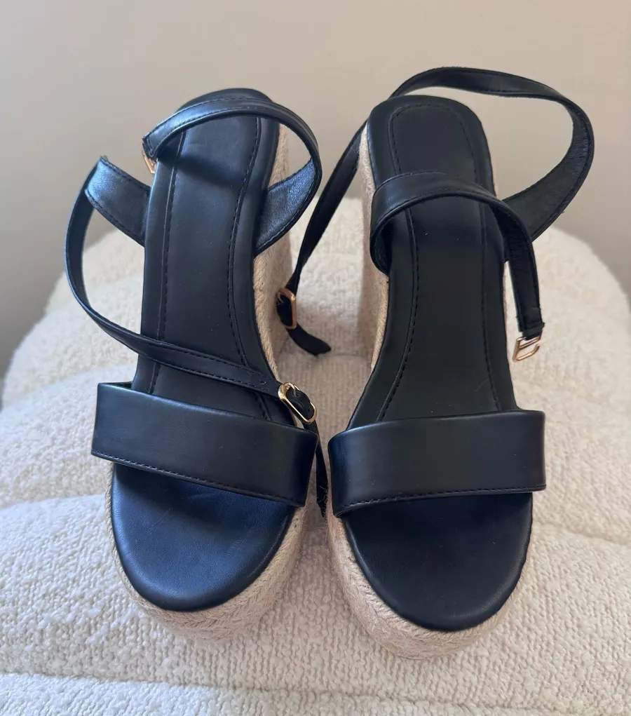 Black Platform Espadrille Wedge Sandals with Ankle Strap – Size5 Size 5
