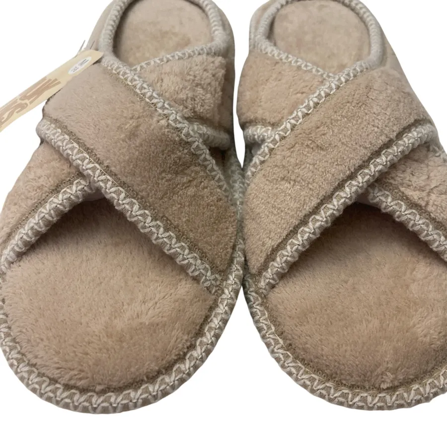 NWT Muk Luks Original Memory Foam Cross Over Honey Wheat Tan Slippers Shoes 7