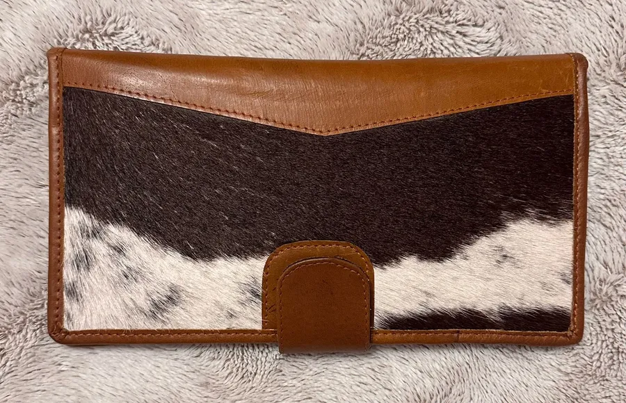 Handmade Women’s Extra large Leather & Cowhide Wallet Brown