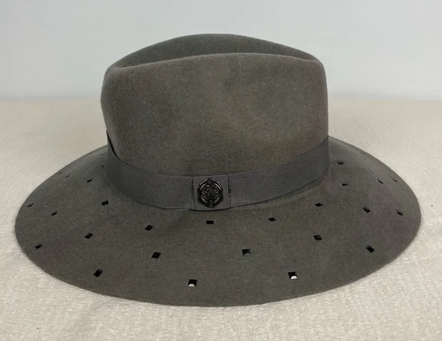 Vince Camuto Gray 100% Wool Banded Studded Panama Hat