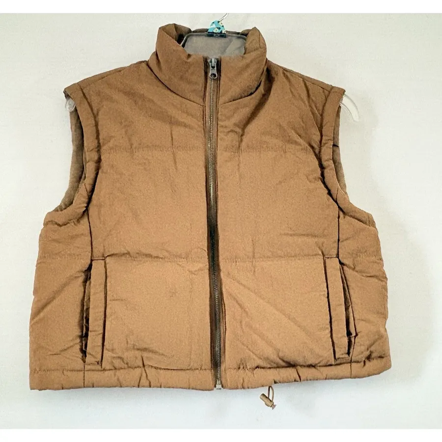 Thread And Supply Women's Tan Casual Puffer Vest Full Zip Hiking XS
