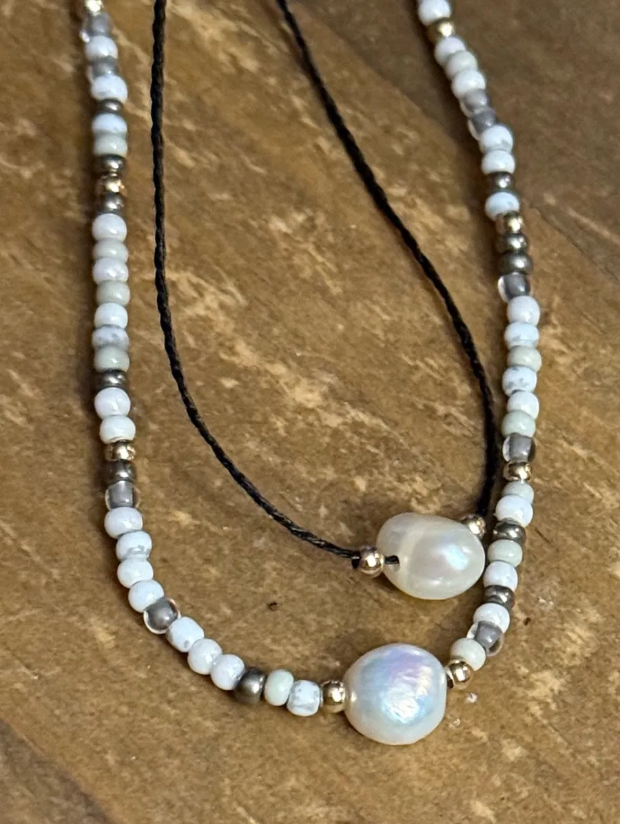 Frenzy layered freshwater pearl bead necklace White