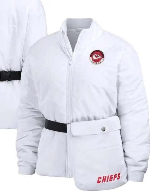 Wear by Erin Andrews Kansas City Chiefs Zip Belted Puffer Jacket Coat Medium White