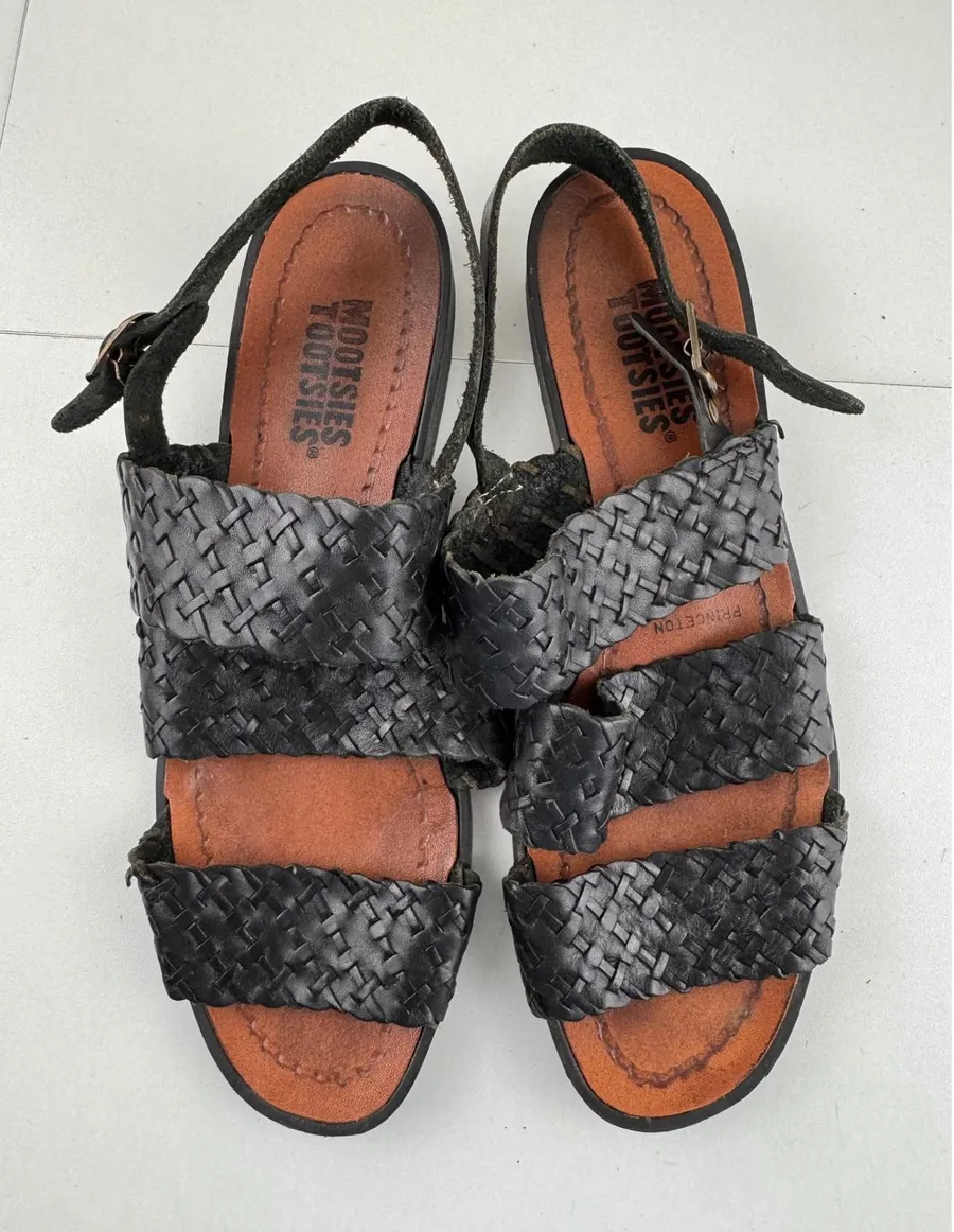 Mootsies Tootsies Princeton Black Woven Leather Strappy Gladiator Sandals 8.5