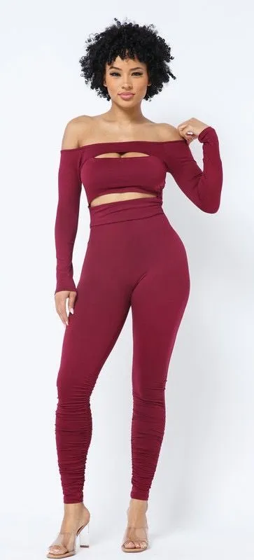 Burgundy Cut Out Pant Set | Viral Baddie Outfit Red Size M