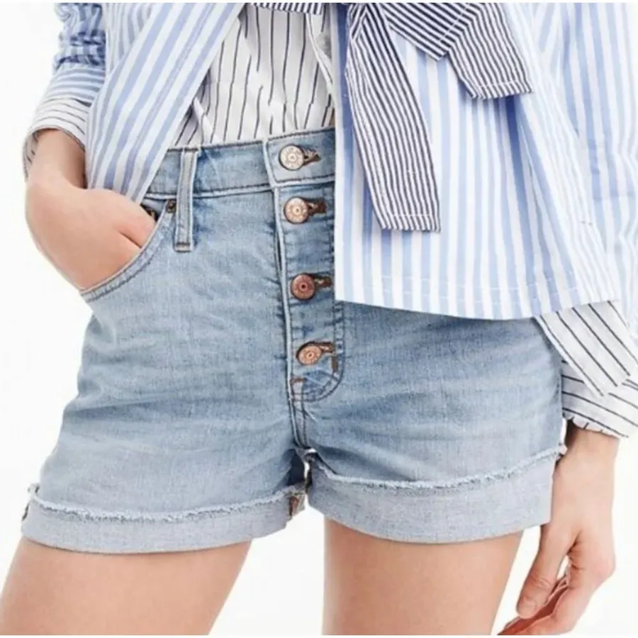 J.Crew High Rise Button Fly Denim Shorts Size 32 Blue Raw Hem Casual Summer