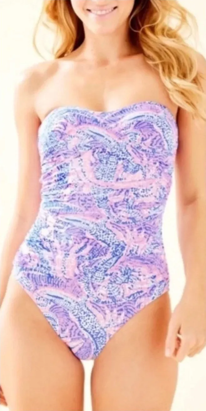 Lilly Pulitzer Flamenco One Piece Swimsuit Maybe Gator Pink Blue Size 6