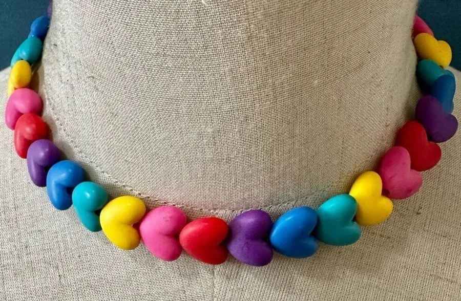 Multi colored heart choker necklace