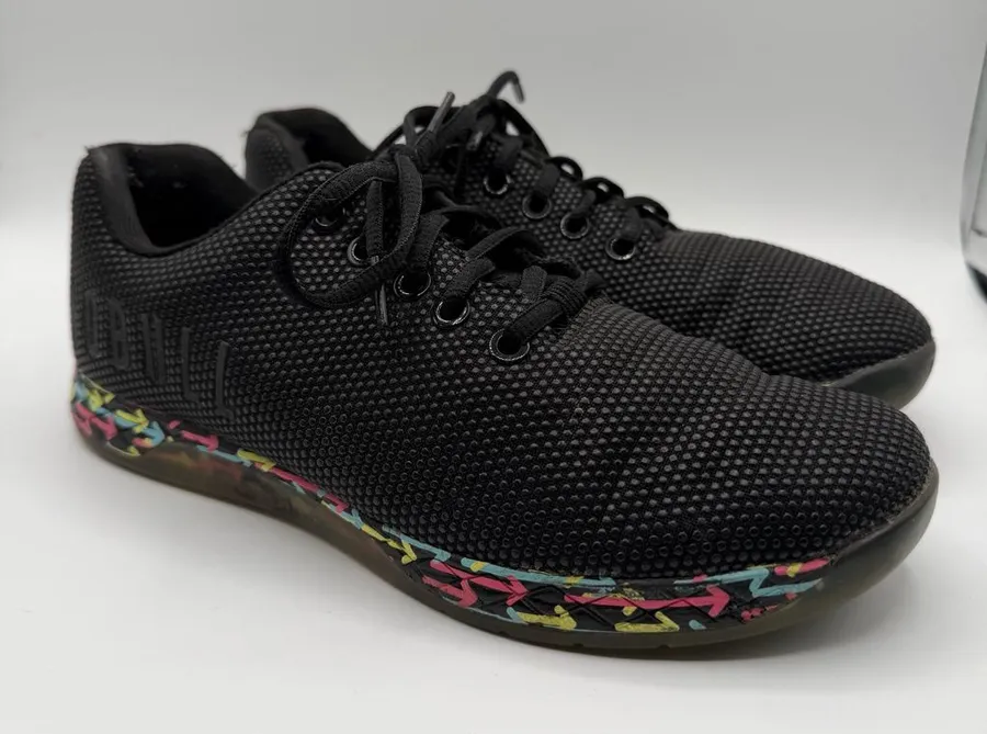 NOBULL Mesh Trainer Shoes Womens 8 Mens 6.5 Black Neon CrossFit Gym Sneaker