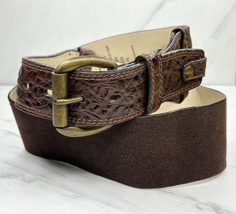 Chinese Laundry Brown Leather Wide Belt Large (L) Textured Boho ✨