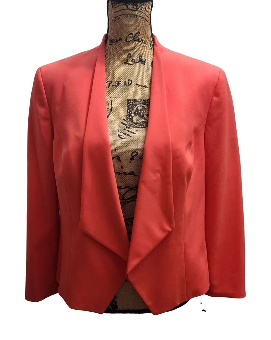Nine West Tangerine Coral Shawl Collar Blazer Jacket Women's US 12 Stretch