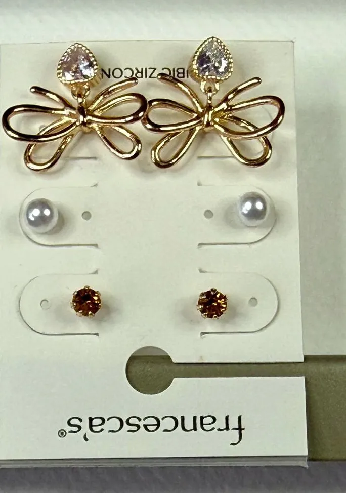 Francesca's Clear and Gold Faux Pearl & Rhinestone Stud Trio
