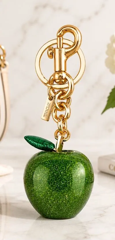 NEW Large Glitter Green Apple Keychain Bag Charm | Gold Hardware