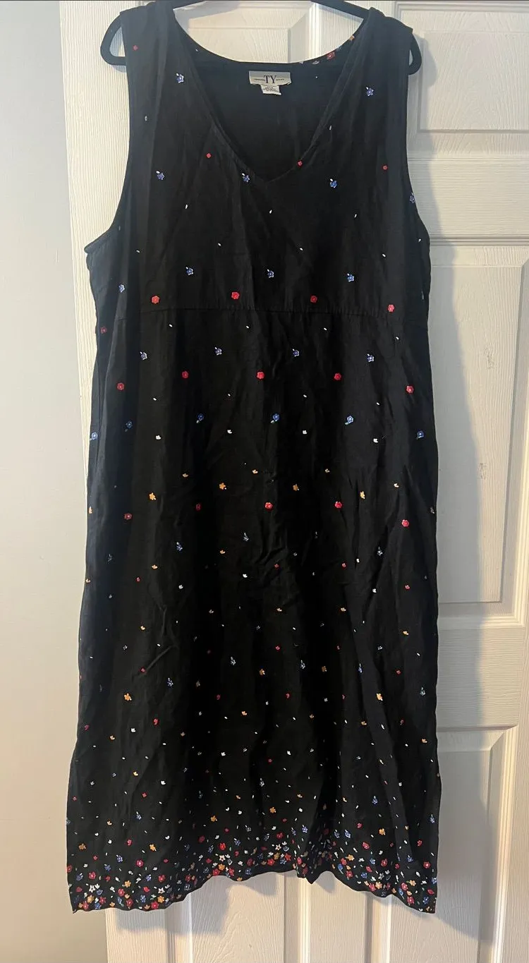 Black Sleeveless Embroidered Midi Dress by Unknown Brand Size 20W