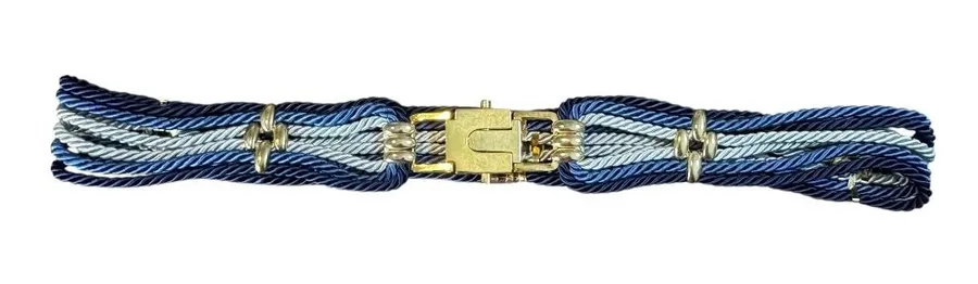 Vintage Womens Braided Rope Belt Blue Gold Hardware Accent Waist Belt