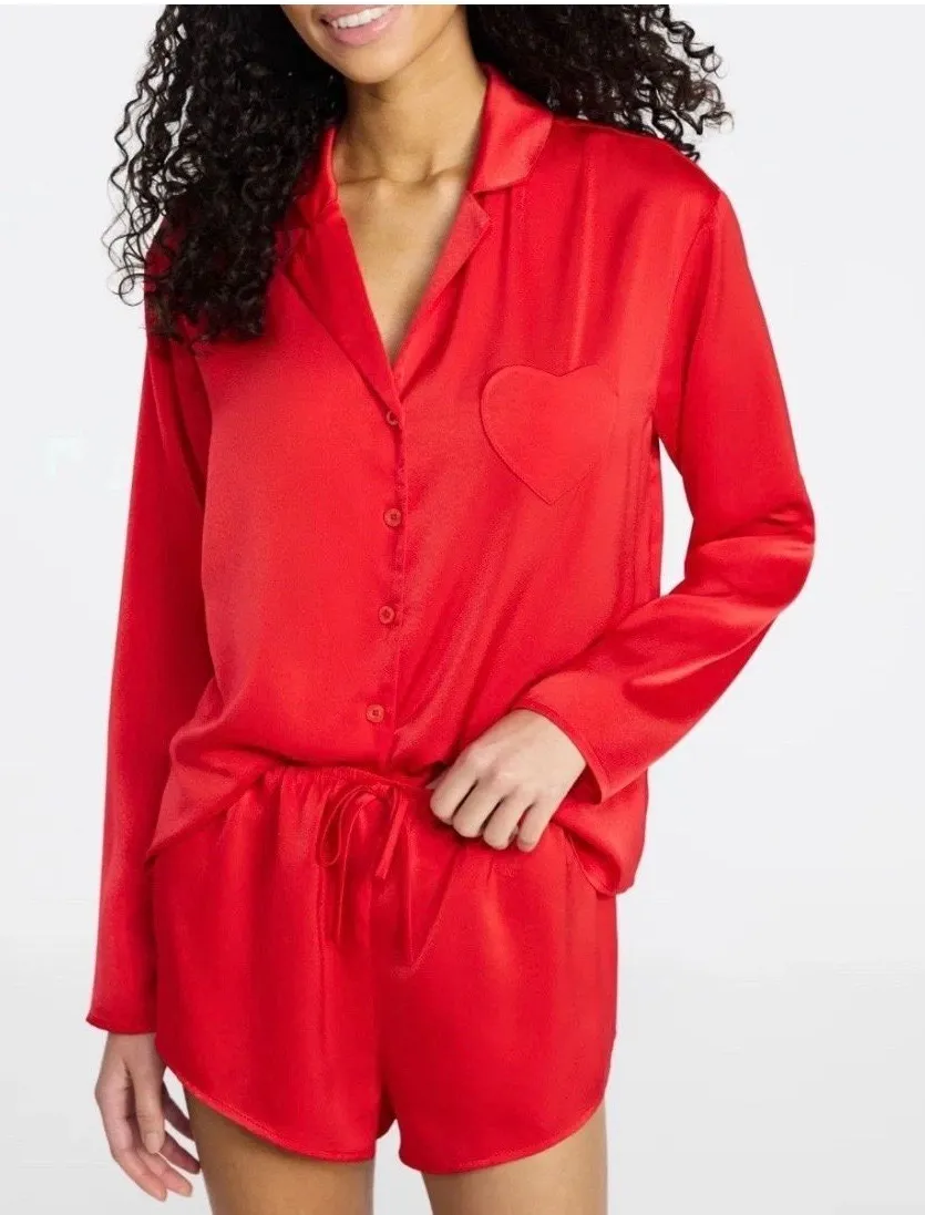 No Boundaries New! Red Satin Heart Pocket Sleep Set size XXL (20)