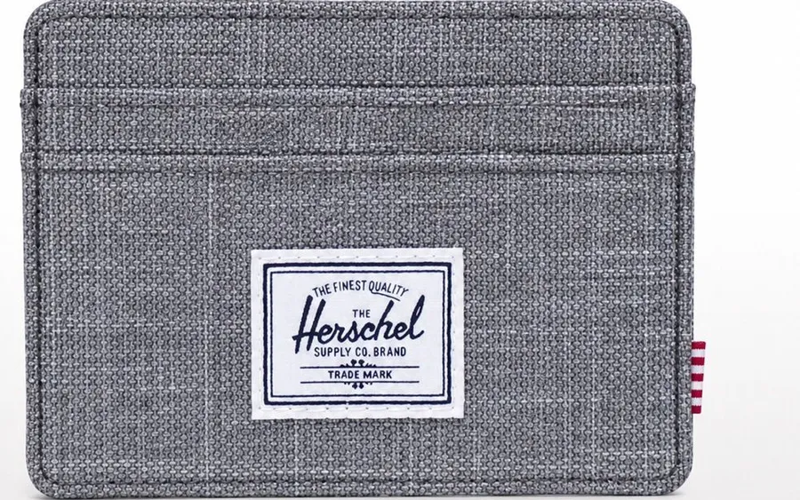 Herschel Supply Co Charlie Card Holder Charcoal Gray Red Stripe Interior