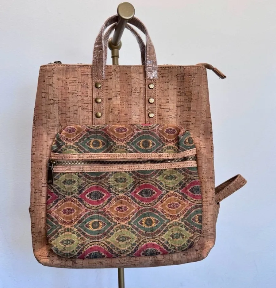 Moda Server Pro Top Handle Backpack Bag Evil Eye Ojo Made In Portugal Travel Tan