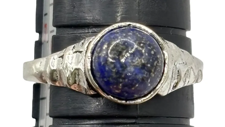 Lapis Lazuli Ring Silver Tone Textured Band Women's Jewelry Size 7