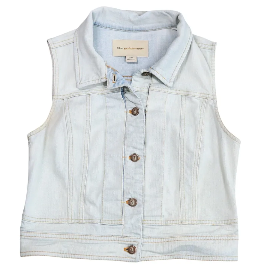 Pilcro and the Letterpress Denim Vest Women Medium Light Wash Blue Stretch Crop
