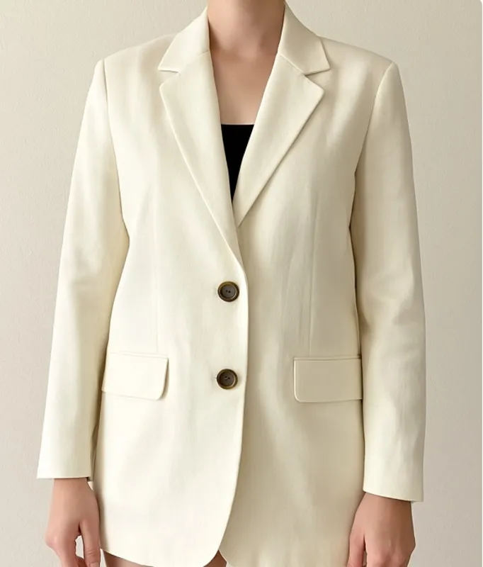 ASOS Cream Oversized Suit Jacket Boyfriend Single Breasted Blazer Jacket Size 8